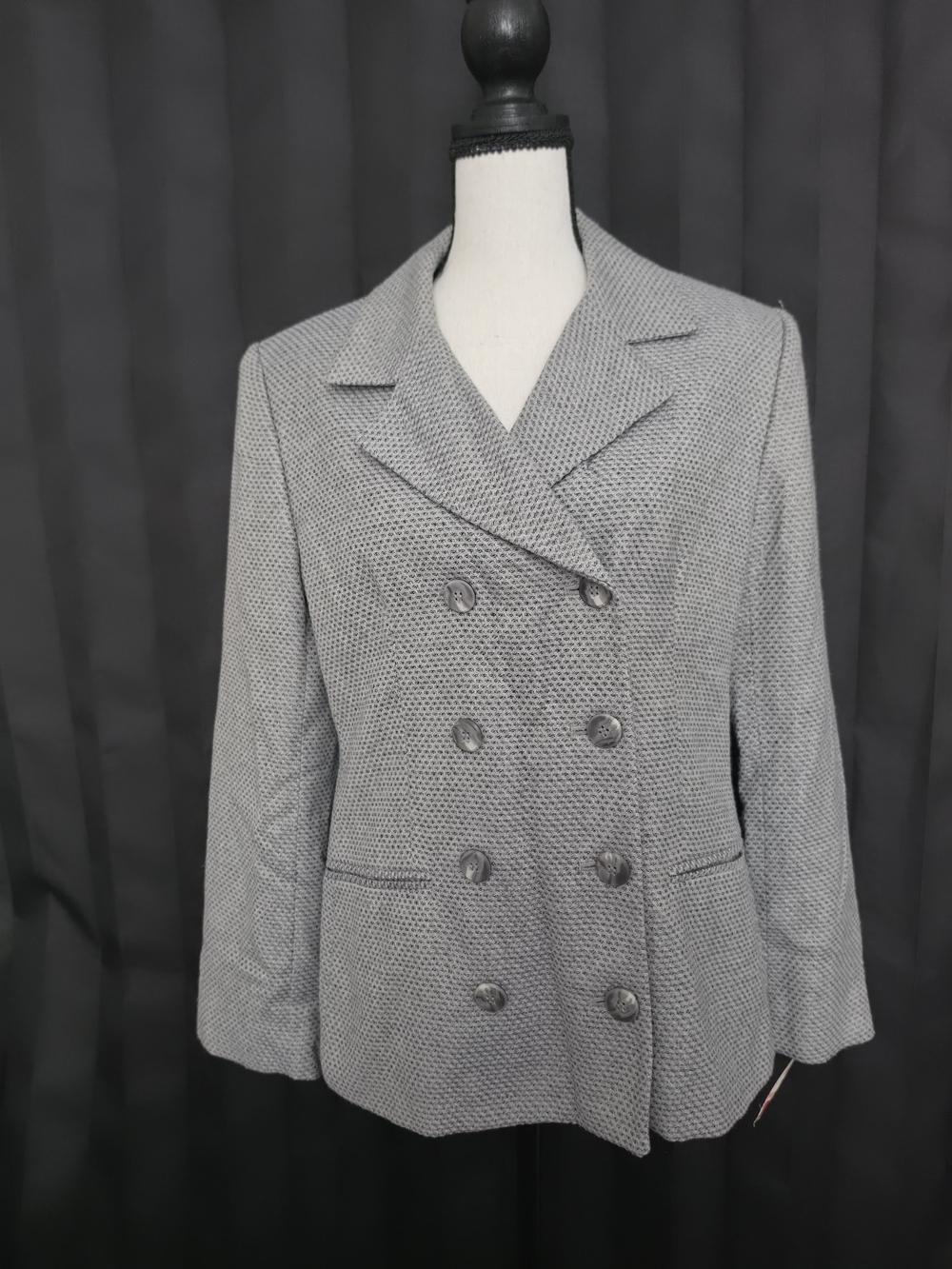 Vintage Rena Rowan Grey Double Breasted Blazer Jacket Women Size 10 Y2K